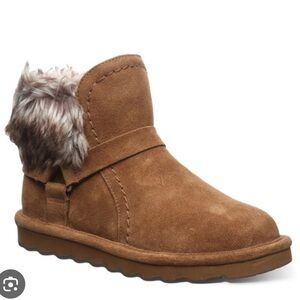 BearPaw Konnie Hickory Brown Boots with Faux Fur Trim